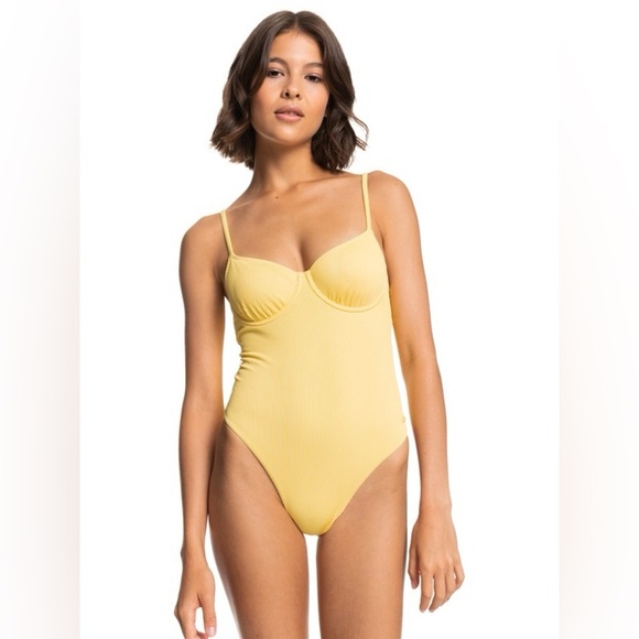 Roxy one piece swimsuit ribbed cup underwire textured crinkle butter love muse - Picture 2 of 12